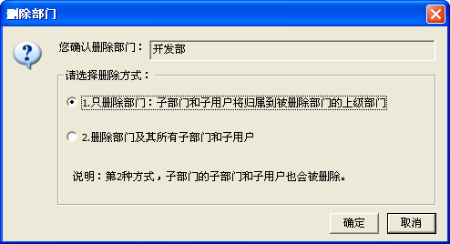 删除部门的确认信息